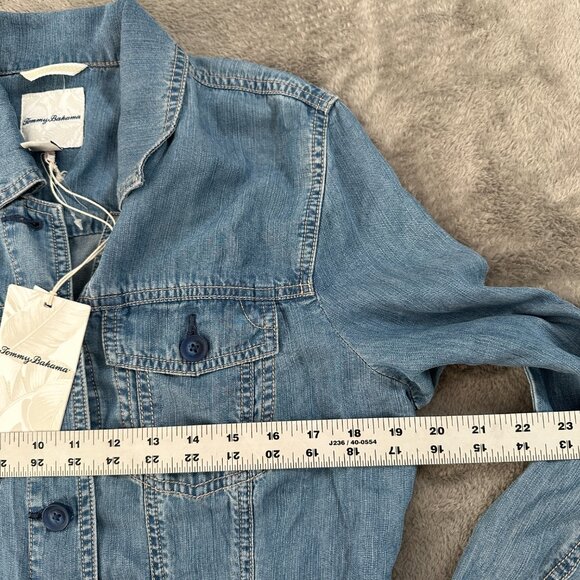 NWT Tommy Bahama Chambray Jacket SMALL 100% Tencel Lyocell Frayed Hem Button - Picture 6 of 7